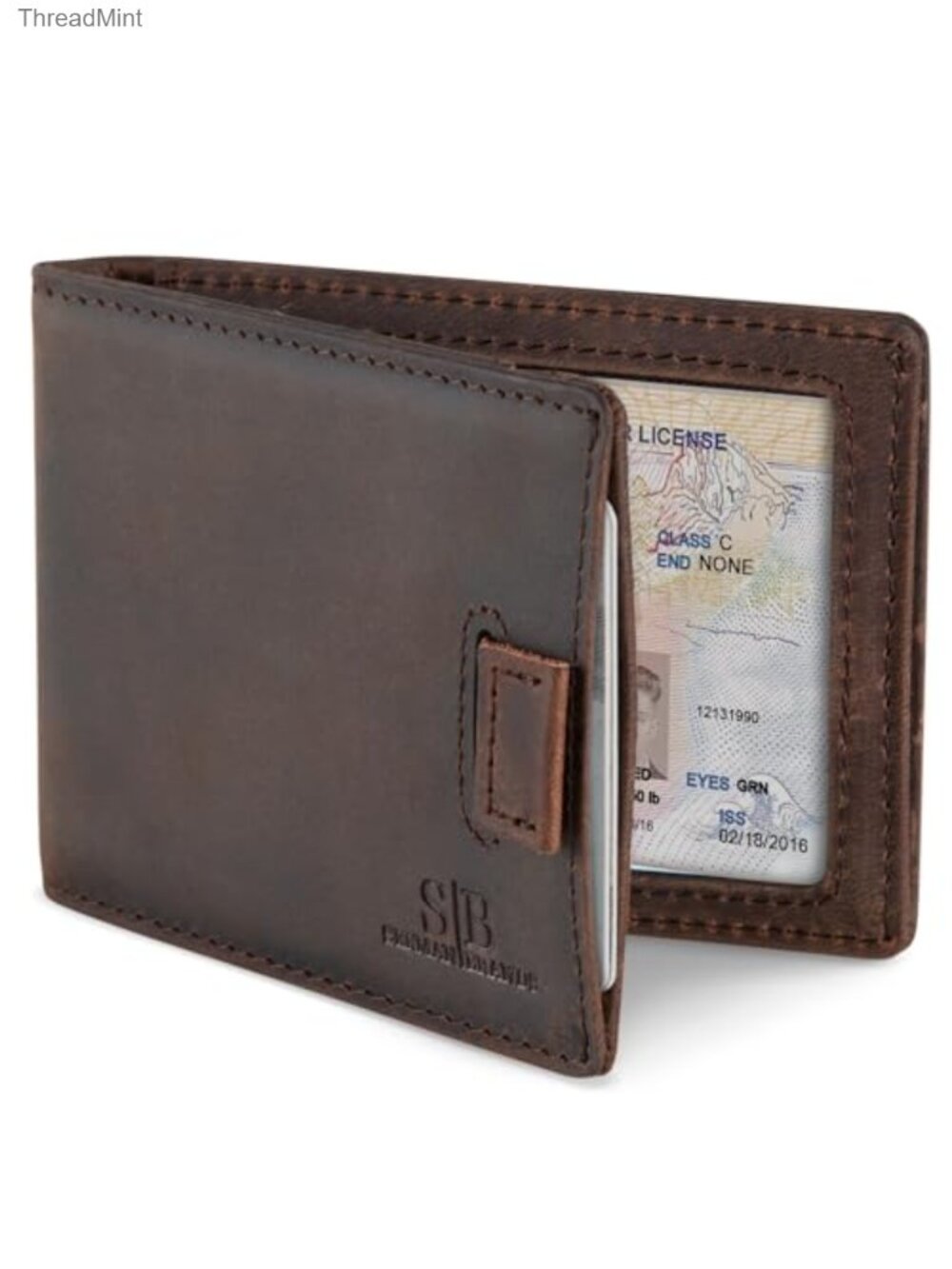 RFID Blocking Full Grain Leather Bifold Money Clip Wallet Minimalist Front